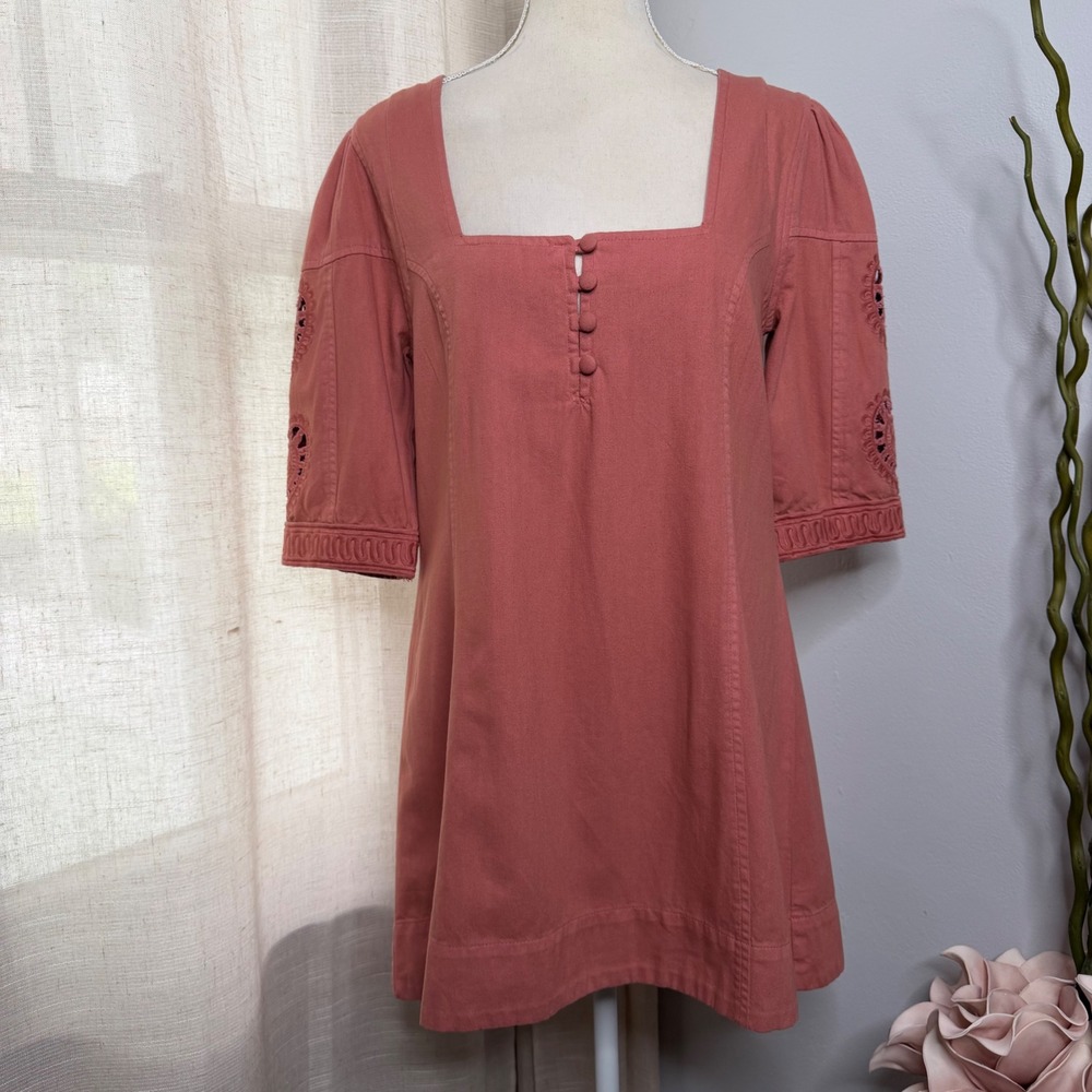 NWT Free People Bali Hazel Hearts Mini Dress Eyelet Lace Rose Pink‎ SAMPLE XS